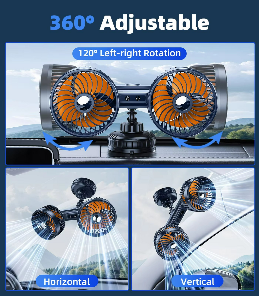 BowLift | AeroBreeze Car Fan | Wireless fan with 4000 mAh battery and 3 fan speeds