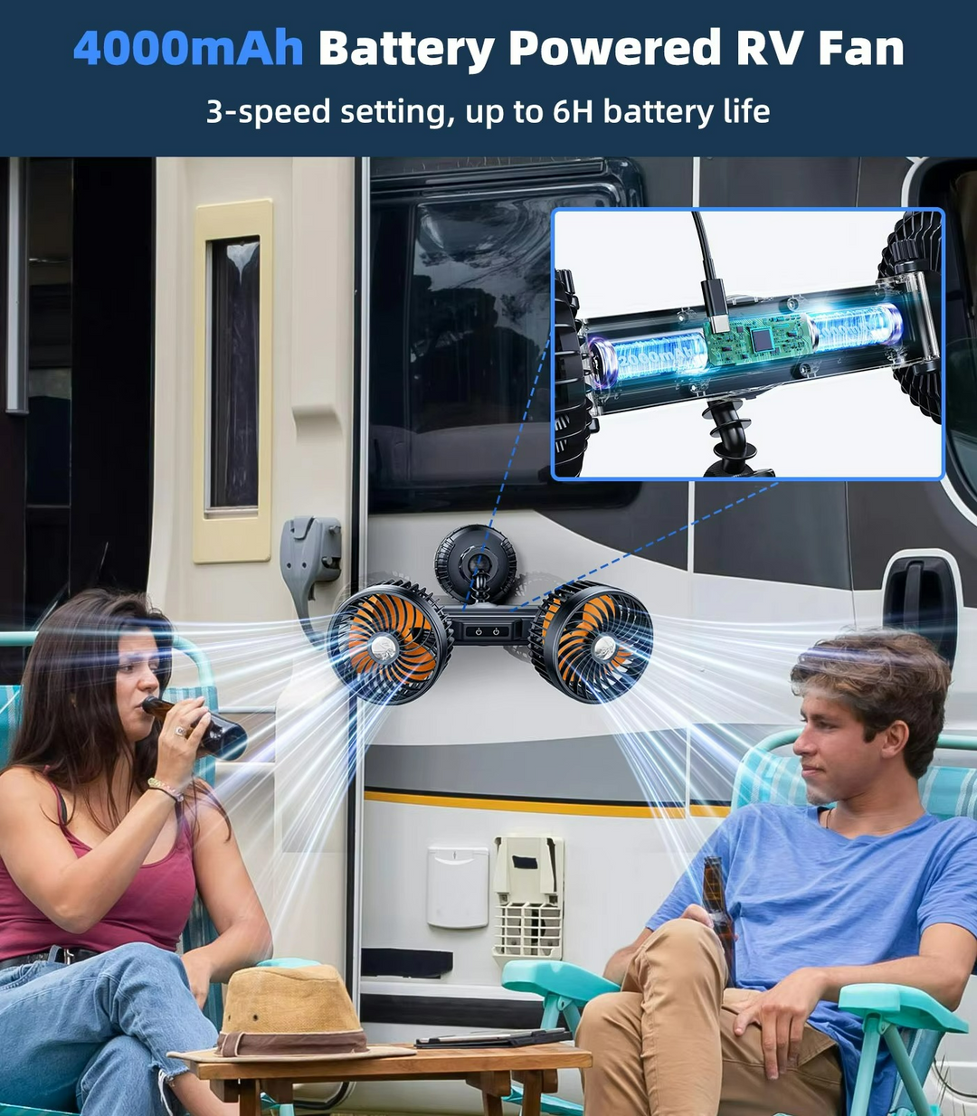BowLift | AeroBreeze Car Fan | Wireless fan with 4000 mAh battery and 3 fan speeds