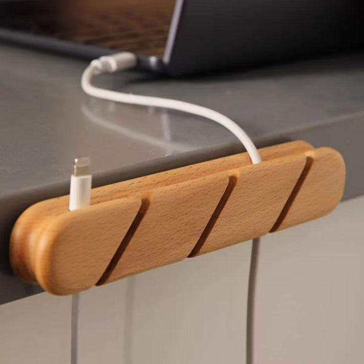 Wood cable organizer with slots