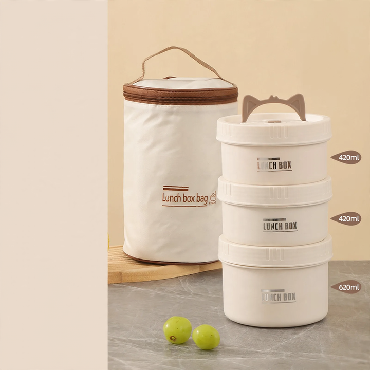 Stainless steel lunch box, round, 470–600 ml, with lid