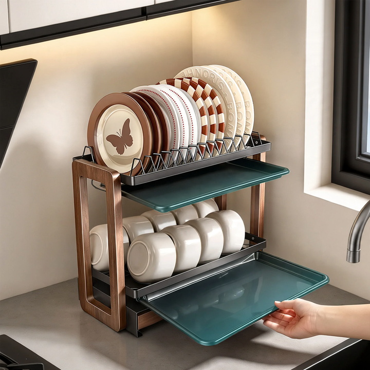Walnut dish drainer, 2–3-piece