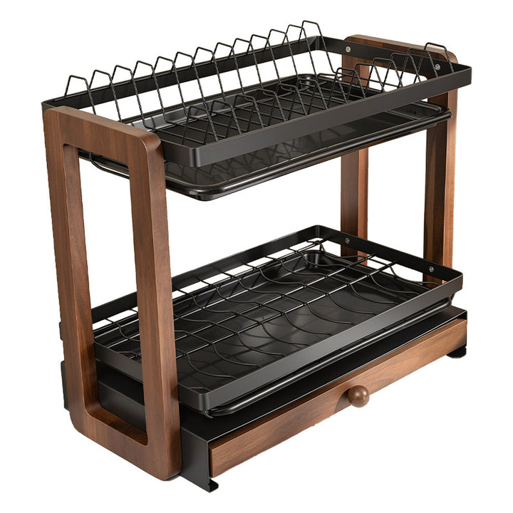 Walnut dish drainer, 2–3-piece