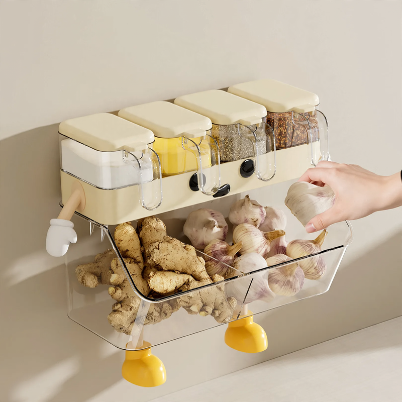 Wall-mounted spice box with compartments, plastic
