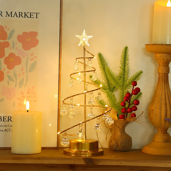 LED Crystal Tree Light with Metal Base, USB and Battery