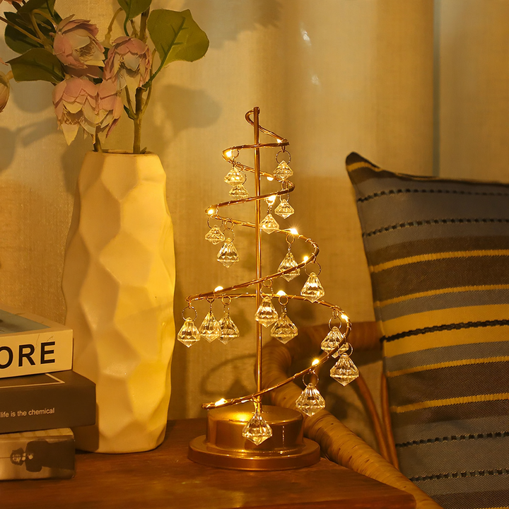 LED Crystal Tree Light with Metal Base, USB and Battery