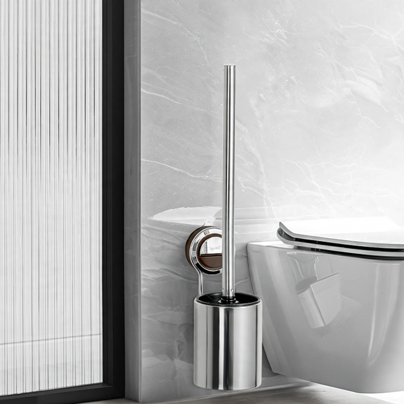 Stainless steel toilet brush with suction cup