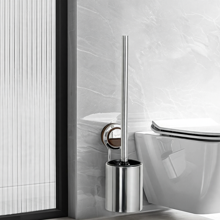 Stainless steel toilet brush with suction cup