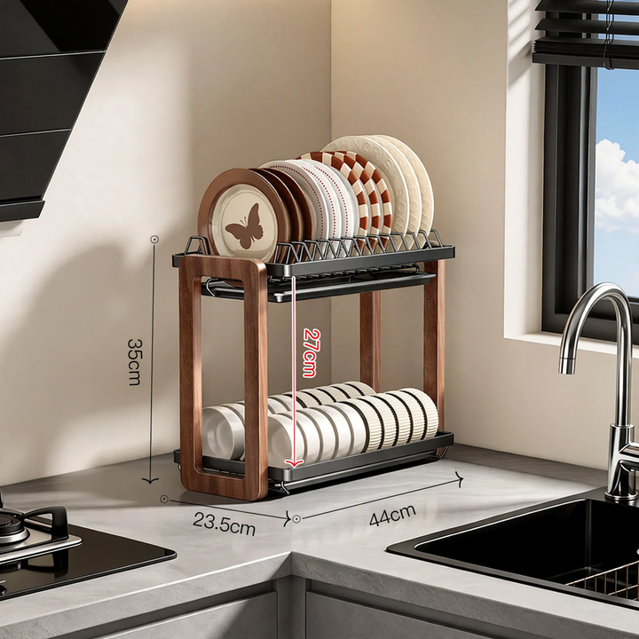 Walnut dish drainer, 2–3-piece