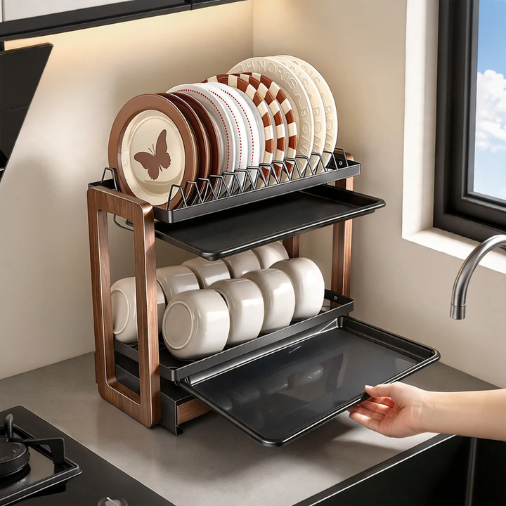 Walnut dish drainer, 2–3-piece