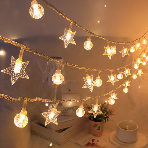 Solar string lights with stars and balls, 3.5 m