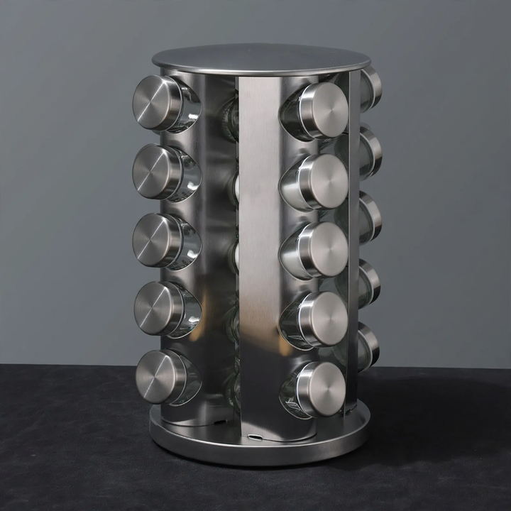 Rotating spice rack made of stainless steel