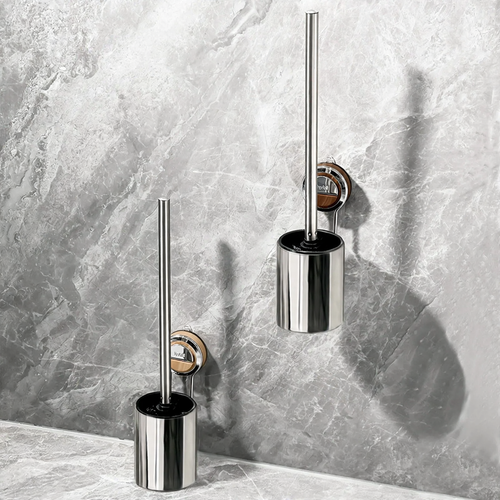 Stainless steel toilet brush with suction cup