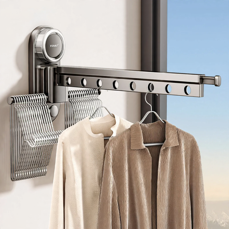 Hanging laundry rack with suction cup, space aluminum