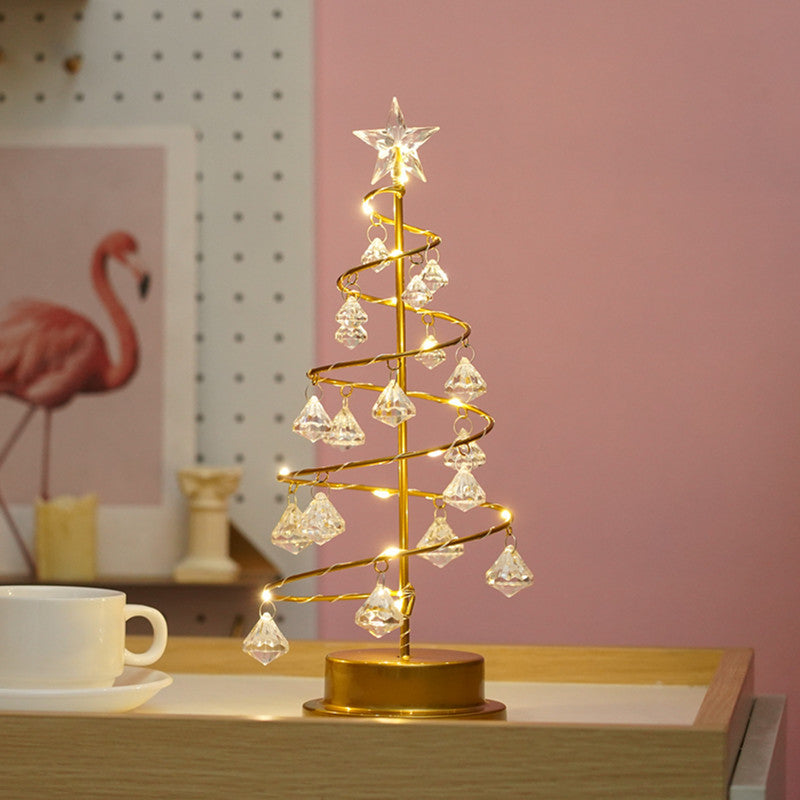 LED Crystal Tree Light with Metal Base, USB and Battery