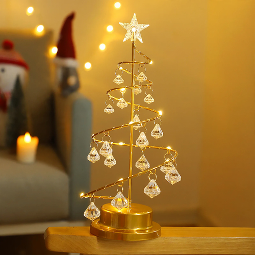 LED Crystal Tree Light with Metal Base, USB and Battery