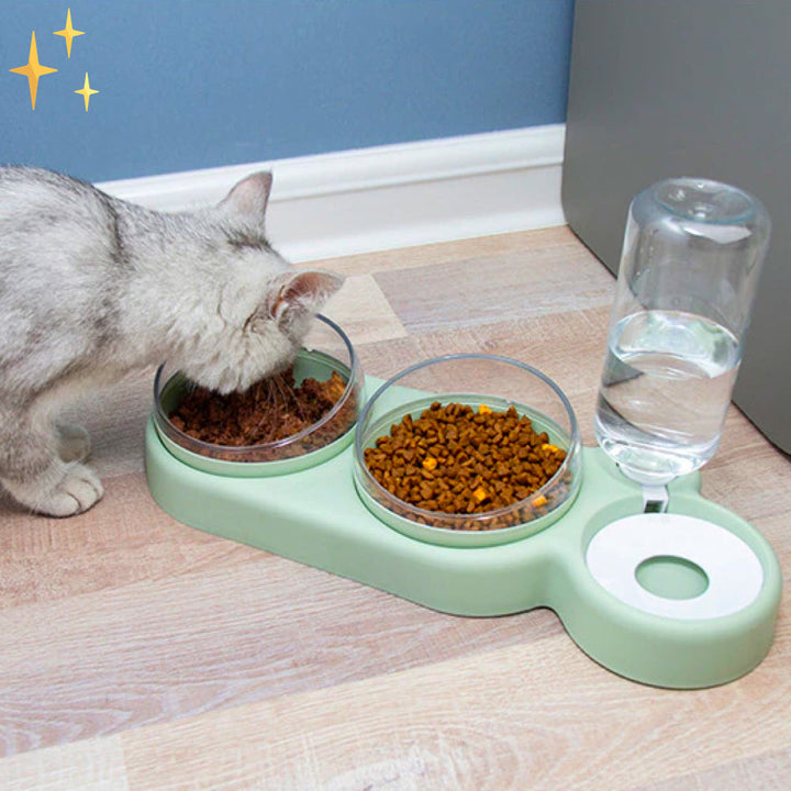 Dual Pet Bowl with Automatic Water Dispenser - HydraFeeder Bowlift