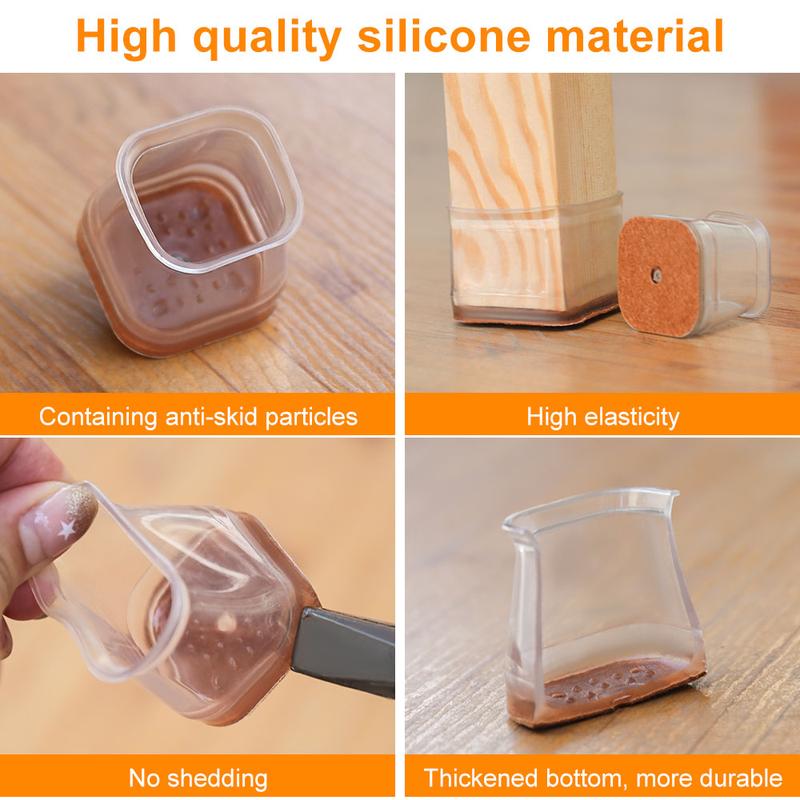 BowLift | Clear Silicone Chair Leg Caps with Integrated Felt Pads