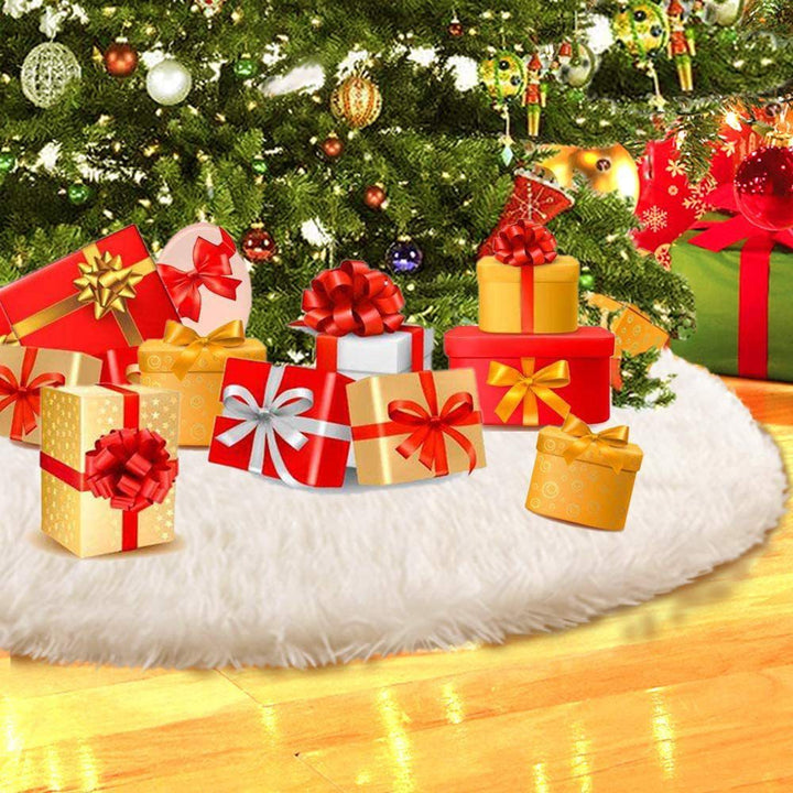 BowLift | White Christmas Tree Skirt Plush Faux Fur Xmas Tree Carpet Merry Christmas Tree Decorations Ornament New Year Navidad Home Decor