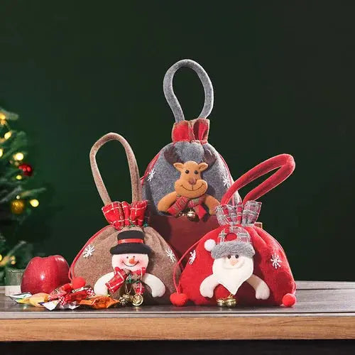 BowLift | Christmas Gift Bags | Reusable Fabric with Drawstring | Santa, Snowman & Reindeer Patterns | 2 Sizes