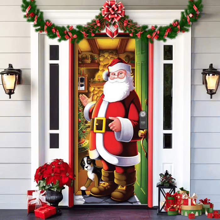 BowLift | Christmas Door Decoration with Santa Claus | Fabric Door Cover | Quick Assembly & Reusable