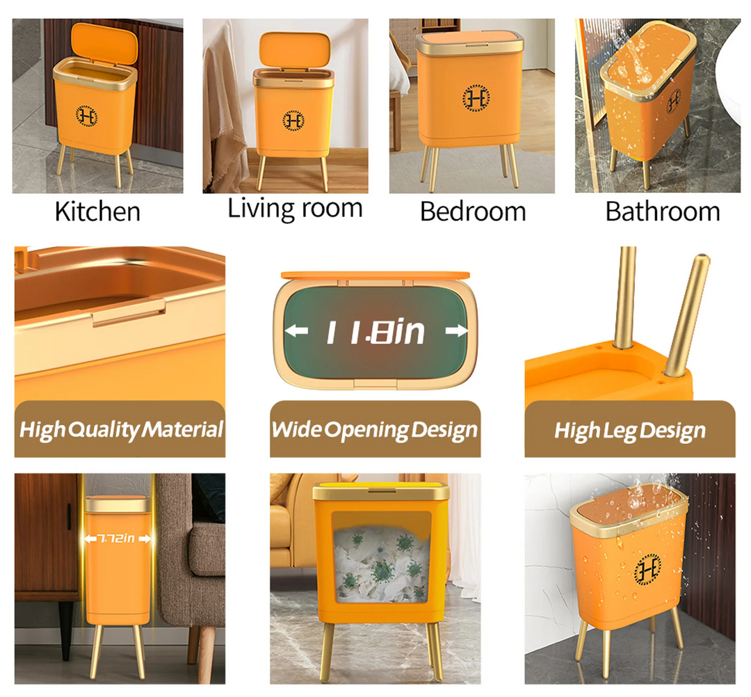 GoldenSlim Modern Trash Can with Lid Bowlift