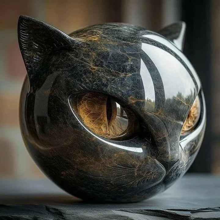 BowLift | NoirCat Sculpture – Black Cat Head with Hypnotic Eyes