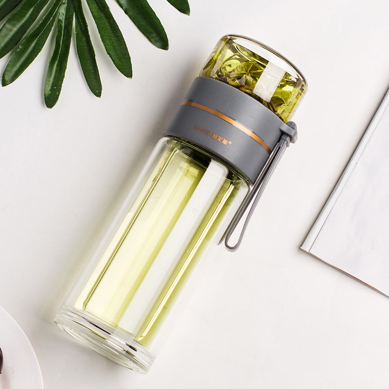 BowLift | Double-walled Glass Water Bottle with Tea Strainer - PureBrew