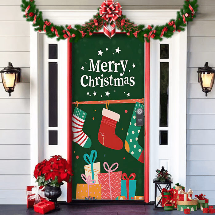 BowLift | Christmas Door Decoration with Santa Claus | Fabric Door Cover | Quick Assembly & Reusable