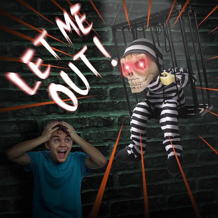 BowLift | TerrorBone Animated Screaming Skeleton – Hanging Halloween Prop with Motion Sensor