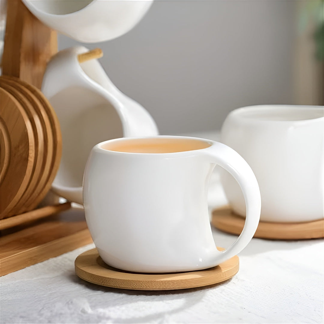 Ceramic Coffee Mug Set with Saucer & Stand – Stylish and Decorative | Perfect for Café and Home | Bowlift
