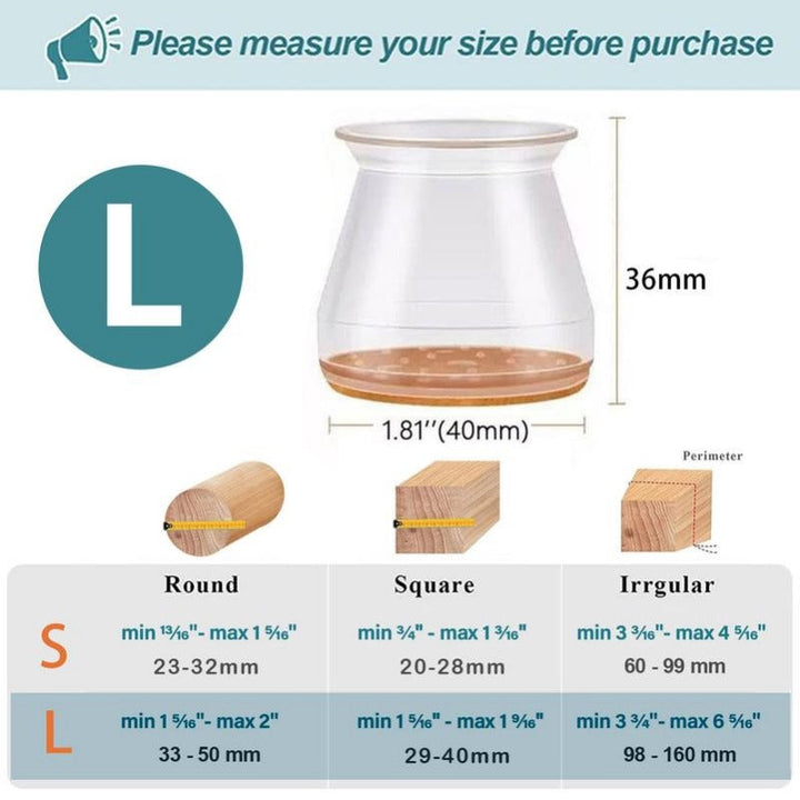 BowLift | Clear Silicone Chair Leg Caps with Integrated Felt Pads