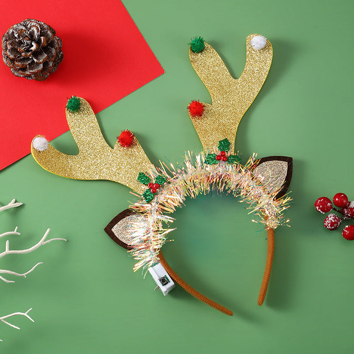 BowLift | IPC Christmas Hair Band Glowing Headband Xmas Tree Snowflake Hair Band Deer Horn Light Flashing Headwear Merry Christmas Gift