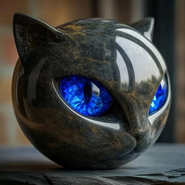 BowLift | NoirCat Sculpture – Black Cat Head with Hypnotic Eyes