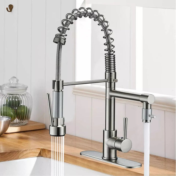 BowLift | 360° Stainless Steel Kitchen Faucet with Pull-Down Spring Spout