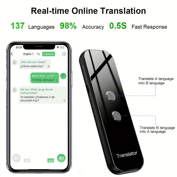BowLift | Portable Two-Way Language Translator with Built-In Wi-Fi and Rechargeable USB Battery - Compact Travel Device for Effortless Communication