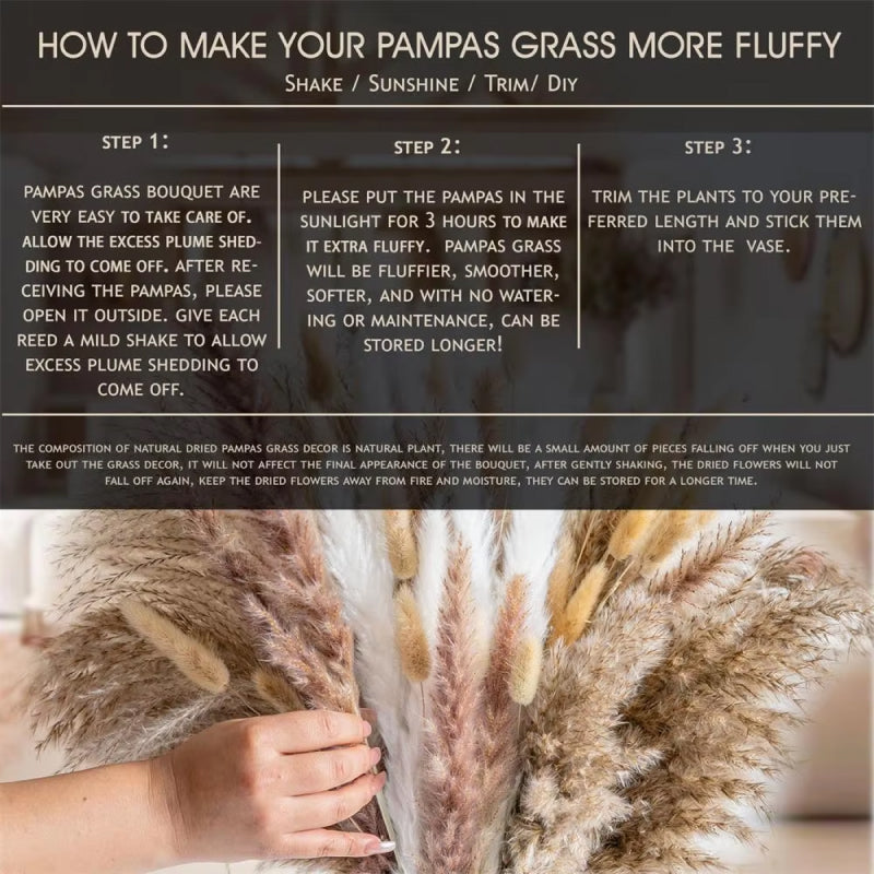 BowLift | 105pcs Natural Dried Flowers Pampas Grass Bouquet