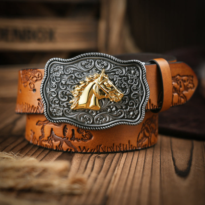 BowLift | Men's belt in Western style – Vegan leather belt with robust metal buckle
