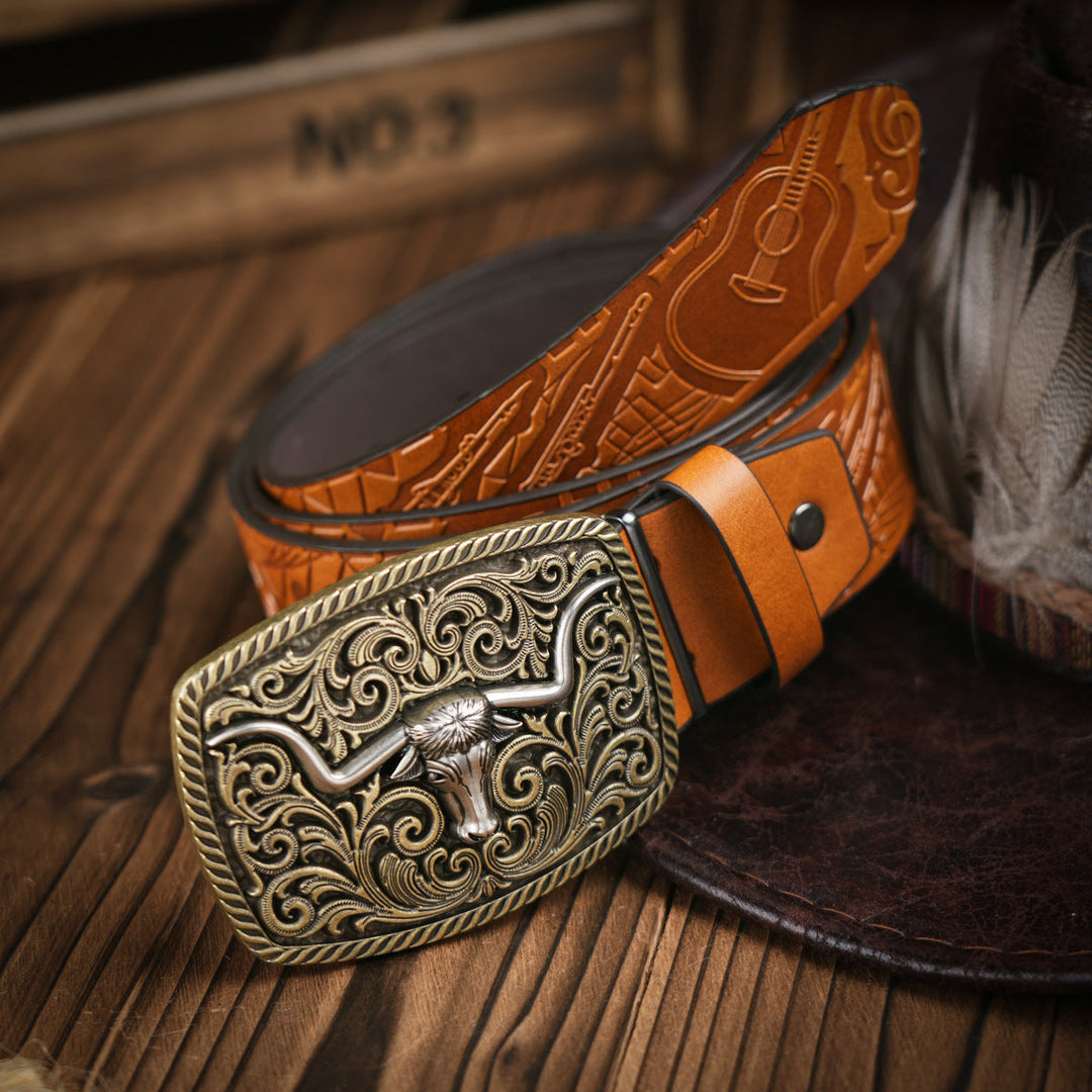 BowLift | Men's belt in Western style – Vegan leather belt with robust metal buckle