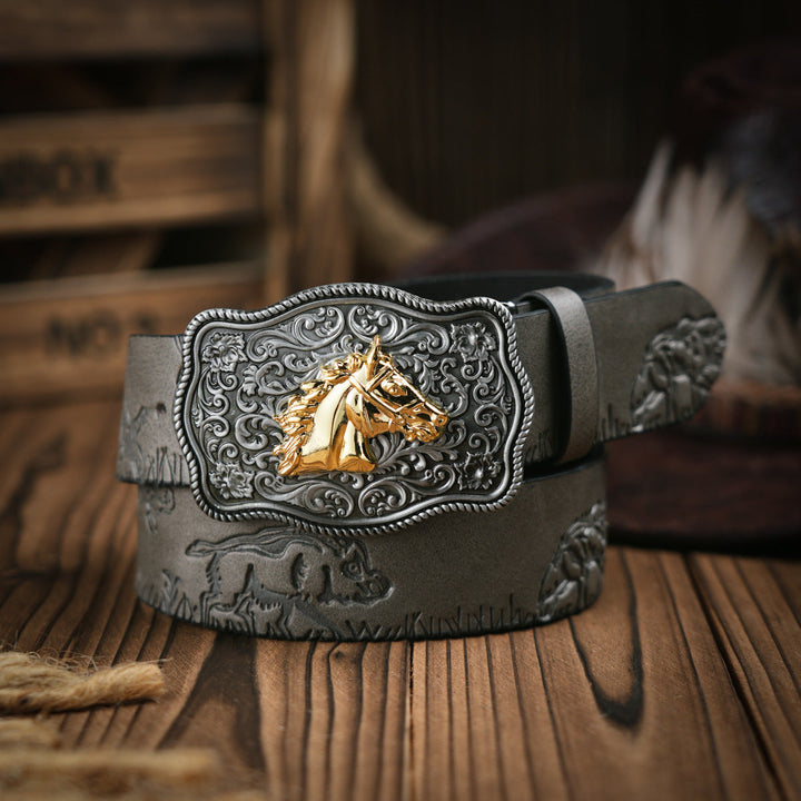 BowLift | Men's belt in Western style – Vegan leather belt with robust metal buckle