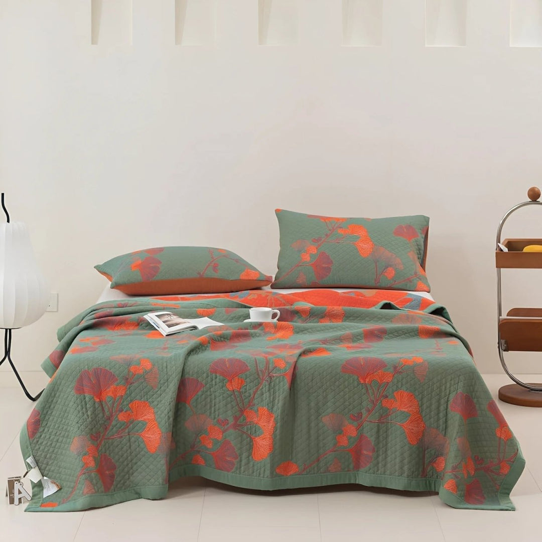 BowLift | GinkgoQuilt – Cotton Bedding Set with Botanical Reversible Design