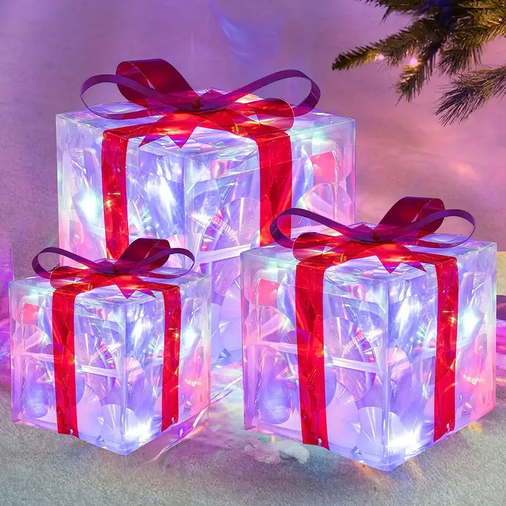 Set of 3 LED Christmas Gift Box Decorations