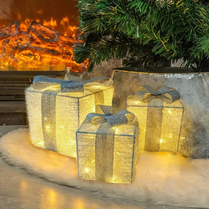 Set of 3 LED Christmas Gift Box Decorations