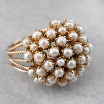 Elegant Timeless Ring with M beautiful Pearl inlay - Clara Bowlift
