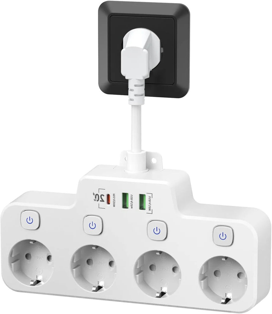 BowLift | Wall Mounted Power Strip with Independent Switch 2 USB A and 1 USB C