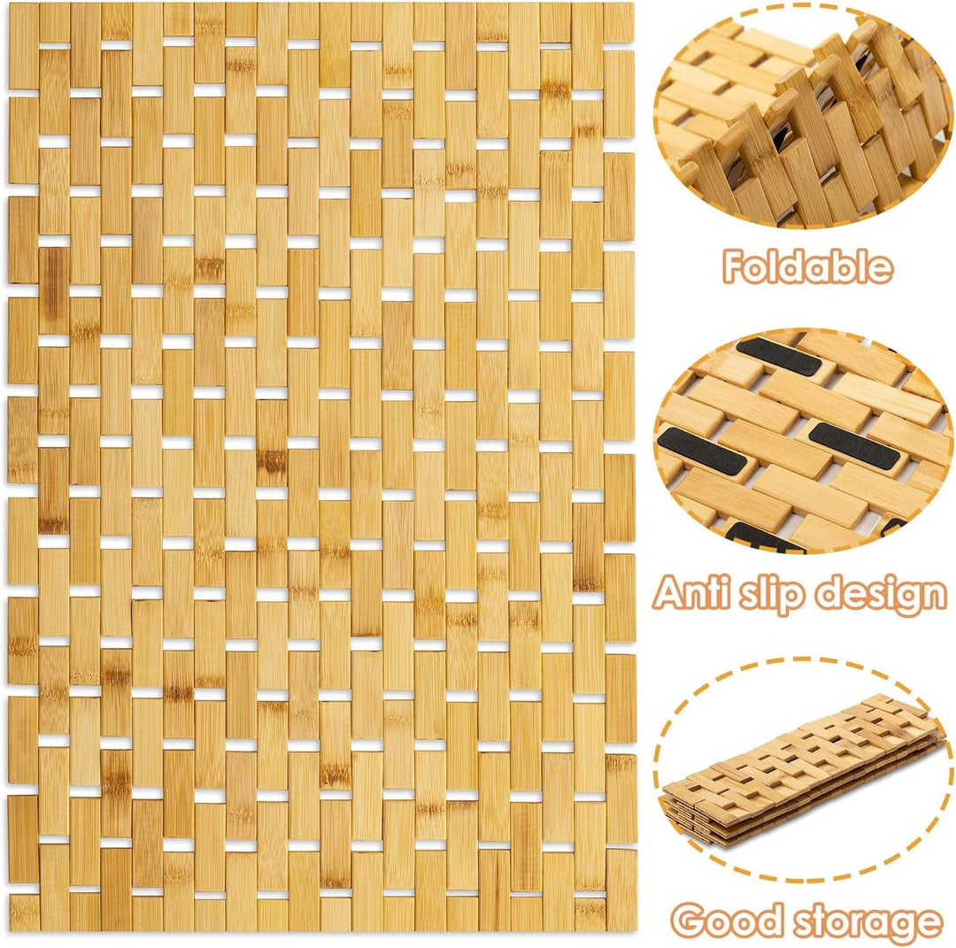 BowLift | Bamboo Bath Mat Non-Slip Water Repellent Runner Rug For Bathroom Natural Wood Bathroom Shower Rug Non-Slip Fabric