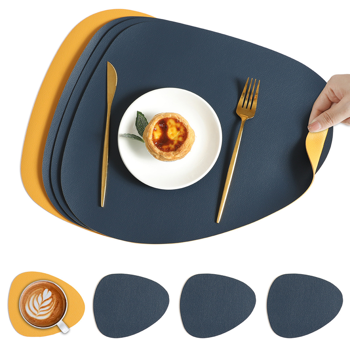 BowLift | Reversible Waterproof Faux Leather Dining Table Placemat Set