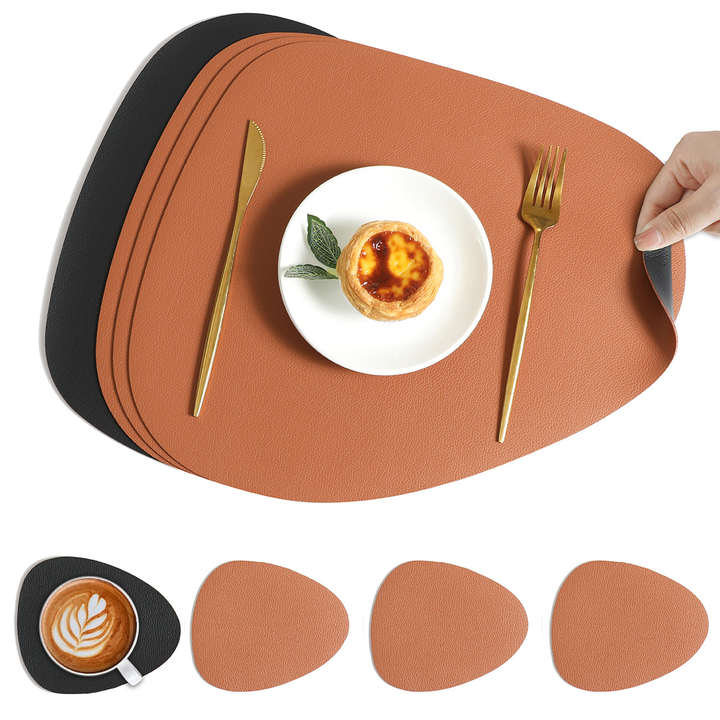 BowLift | Reversible Waterproof Faux Leather Dining Table Placemat Set
