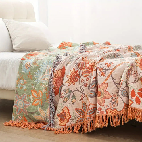 BowLift | Rustic Floral Boho Blanket | 100% Cotton Blanket for Sensitive Skin