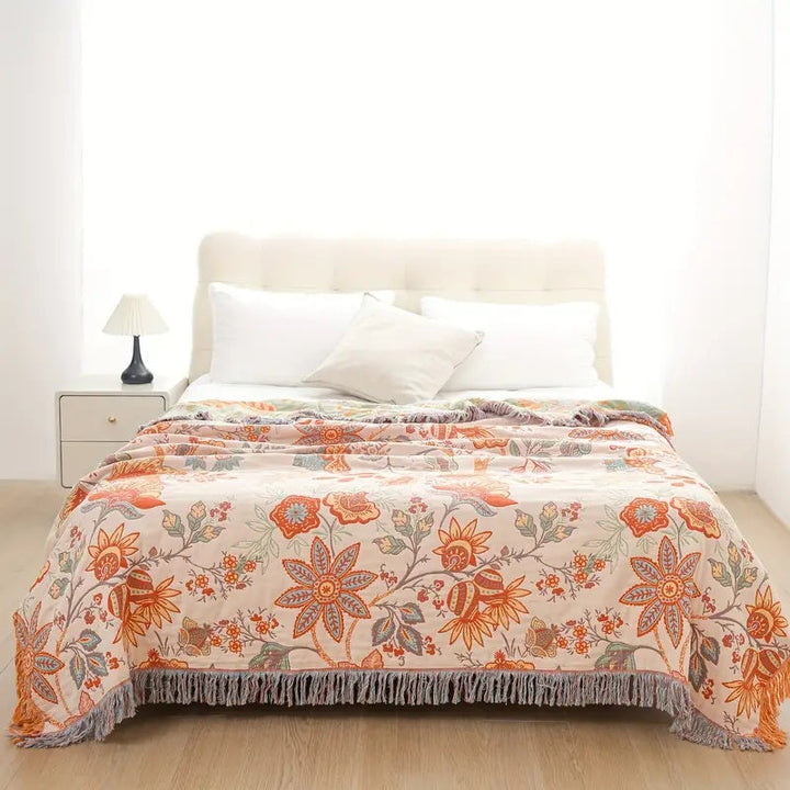BowLift | Rustic Floral Boho Blanket | 100% Cotton Blanket for Sensitive Skin