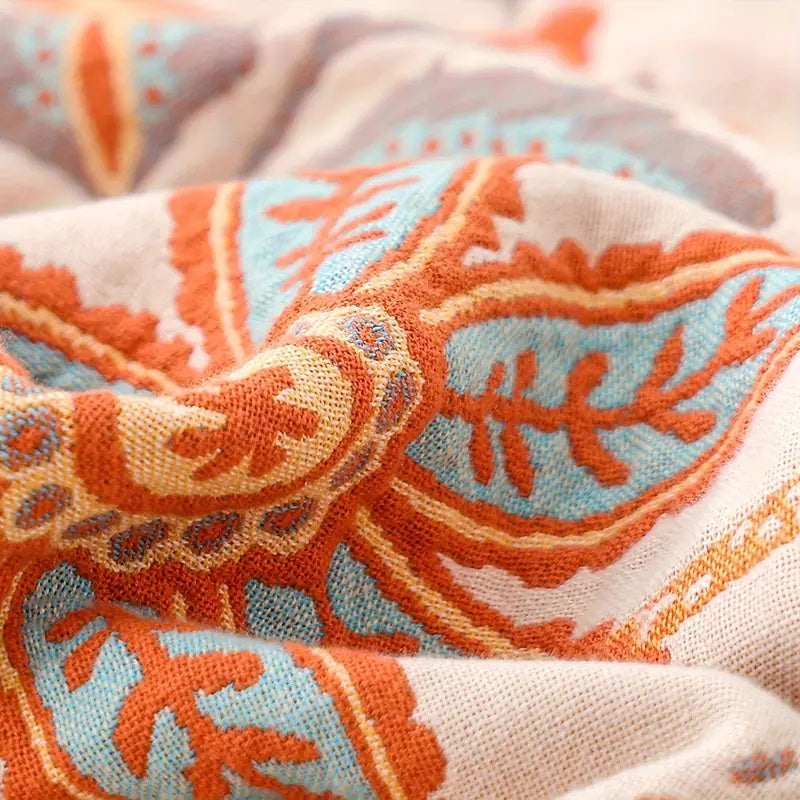 BowLift | Rustic Floral Boho Blanket | 100% Cotton Blanket for Sensitive Skin